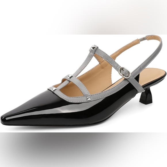 Elegant Black and Gray Women's Slingback Heels - Picture 1 of 5